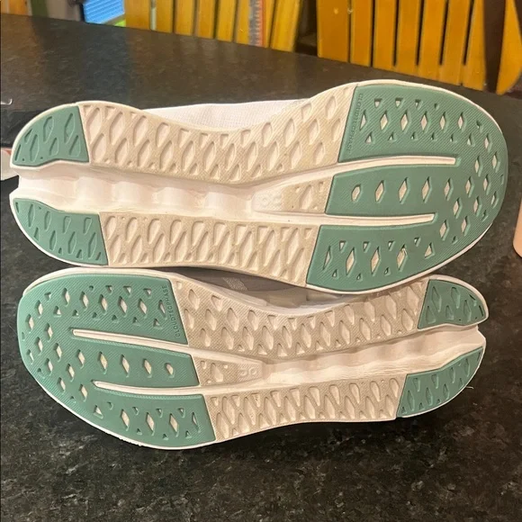 On Running Women's Athletic Shoes in White and Teal - Picture 3 of 5